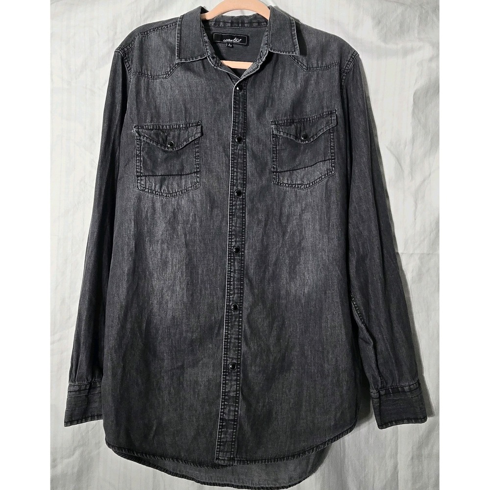 Coastal Denim Button Down Men's Washed black/Grey Denim Western shirt Size Lg